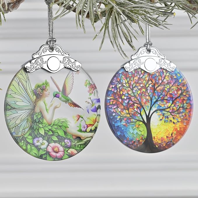 2025 Ornaments for Christmas Tree: Christmas Tree Decoration & Fairy & Hummingbird Themed Stained Glass Gifts