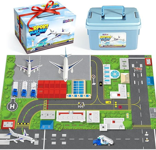 Airplane Toy Set with Planes, Trucks & Playmat - Interactive Learning Toys for Toddlers, Great Gift