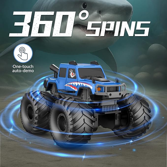 NQD® Monster Truck Toys, Waterproof 360°Rotate 4x4 RC Truck, Amphibious Remote Control Monster Trucks, 2.4GHz All Terrain Off-Road Pickup Toy RC Car for Gifts for Boys Kids Age 6 7 8 9 10 11 12+, Blue