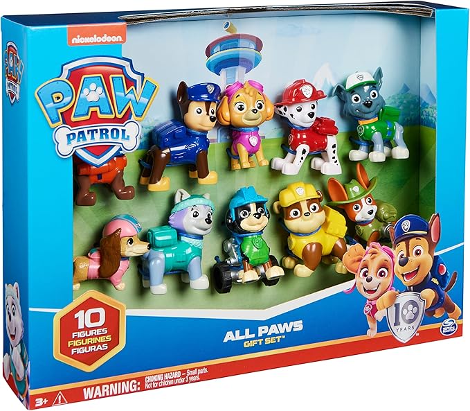 Paw Patrol, 10th Anniversary, All Paws On Deck Toy Figures Gift Pack with 10 Collectible Action Figures, Kids Toys for Ages 3 and up