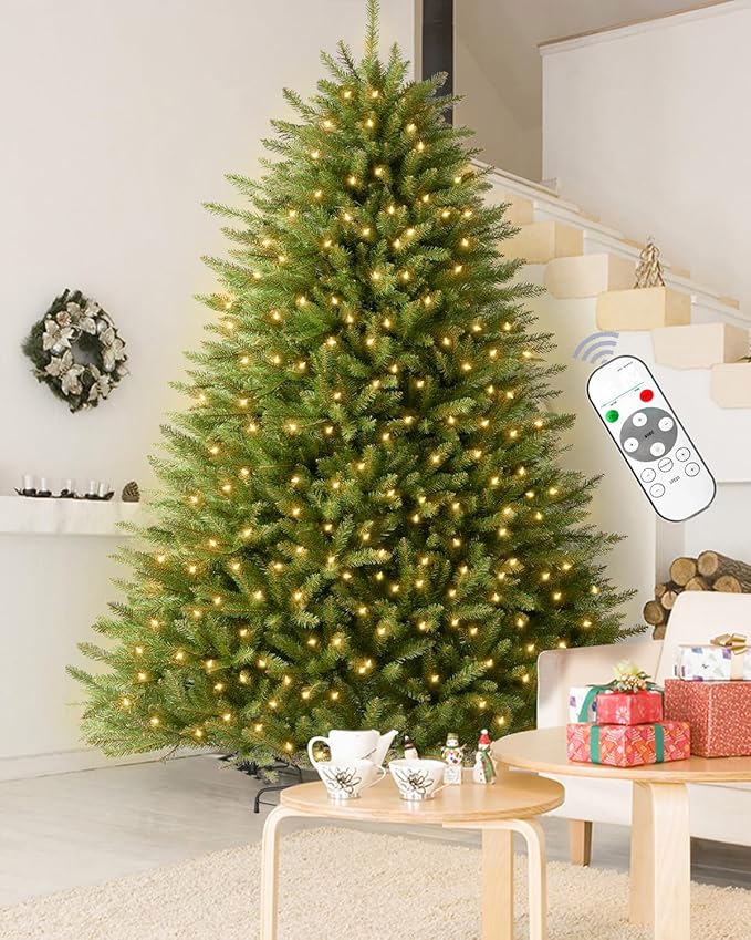 6.5FT Pre-lit Christmas Tree Premium Artificial Spruce Remote Control with 700 Warm White & Multi-Color Lights, Hinged/Feel Real/Realistic/Full Fir Dual Color Xmas Tree 6.5 Feet Outdoor