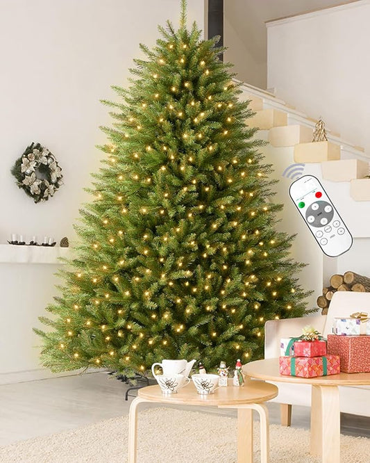 6FT Pre-lit Christmas Tree Premium Artificial Spruce Remote Control with 600 Warm White & Multi-Color Lights, Hinged/Feel Real/Realistic/Full Fir Dual Color Xmas Tree 6 Feet Outdoor Festive