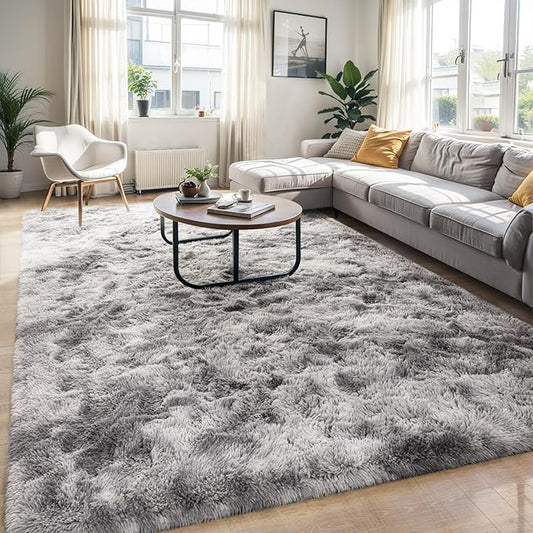 5x8 Fluffy Soft Living Room Bedroom Rug, Large Tie-Dyed Grey Area Rugs Shaggy Carpet for Living Room Classroom Kids Babys Playroom Toddler Nursery Dorm Home Decor, Modern Indoor Non Slip Rug