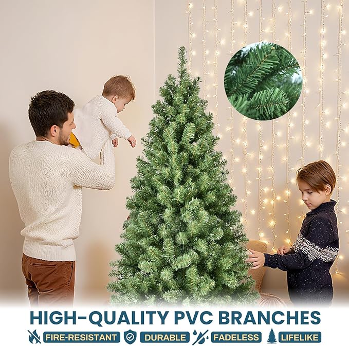 Kadunmina 7FT Artificial Christmas Tree, Premium Unlit Hinged Fake Xmas Tree with 1064 Branch Tips, Green Realistic Holiday Tree for Home, Office, Foldable Metal Stand