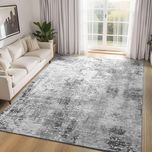 Ompaa Living Room Rug 5x7 Gray Area Rug Machine Washable Boho Rug Non Slip Abstract Vintage Indoor Large Rugs for Bedroom, Classroom, College Dorm, Farmhouse, Dining Room, Kids Playroom