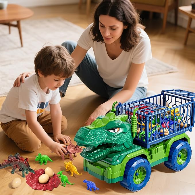 22 in 1 Toddler T-rex Dinosaur Truck Toy Set for Kids Boys 3-5 5-7, Tyrannosaurus Carrier Transport Truck with 18 Jurassic Dino Figures, Birthday Toy for Boys Girls 3 4 5 6 7 Years Old