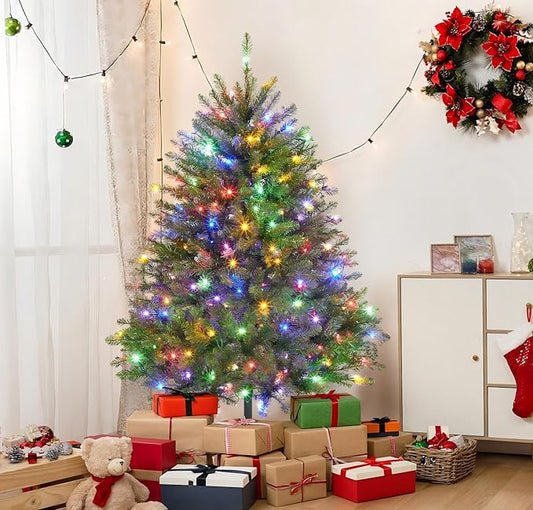 Christmas Artificial Tree 4.5 FT, PVC Mixed Automatic Tree with Dual Color LED Lights, Easy Setup, Durable, Modern Design, Indoor & Outdoor Holiday Decoration