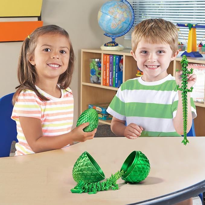 12''3D Printed Dragon and 4.73''Egg - 3D Printed Toys, Articulated Crystal Dragon Egg with Dragons Inside Fidget Toy, Decor Dragons Collectible Figurines (Laser Green,12inch)