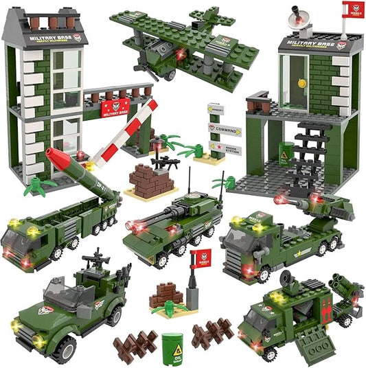 WishaLife City War Military Base Building Set with Army Car, Tank, Airplane, Helicopter, Military Toy Gift for Kids Boys Age 6+ (1162 PCS)