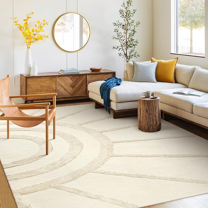 OJIA Boho Living Room Rug 5'x8', Large Washable Rugs Soft Tufted Bedroom Nursery Rug, Cotton Woven Beige Area Rugs Floor Carpet for Dorm/Kids Room/Dining Room/Office