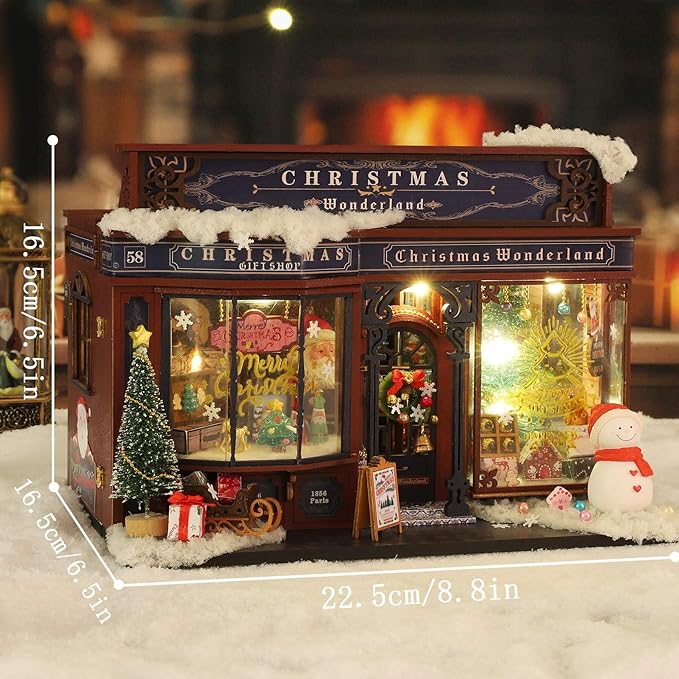 Christmas Miniature Dollhouse Kit, DIY Dollhouse Miniature House Kit for Adults, Tiny House Kits Mini Model Building Sets with Music (Christmas Wonderland)