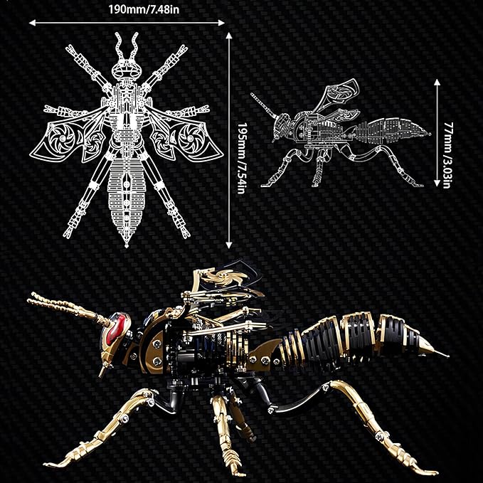 3D Metal Puzzles, Metal Puzzle Model Kits for Adults Wasp Mechanical, Steel 3D Puzzle Stainless Steel Ornaments for Adults DIY Gifts for Men Women Art Craft Gifts Toys(Blank Gold).