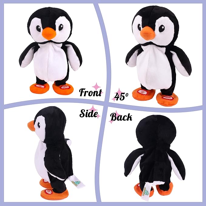 Hopearl Talking Singing Penguin Repeats What You Say Walking Electric Interactive Animated Toy Speaking Plush Buddy Gifts for Toddlers, 7.5''