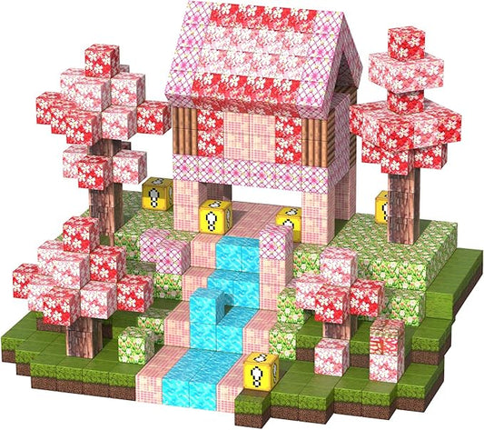 Magnetic Blocks-120PCS Magnets Cubes, Cherry Blossom Magnetic Building Blocks Toddler Toys for Age 3-4 5-7 6-8,STEM Sensory Toys Birthday Gifts for 3+ Years Old Boys & Girls