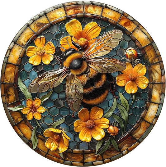 Wooden Puzzles for Adults, Wooden Jigsaw Puzzles for Adults Kids, Leisurely Bee Unique Shaped Wood Puzzles Adult, Creative Birthday Gifts for Friends Family Game (13.4 * 13.4in 300pcs)
