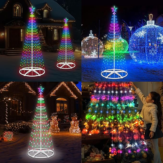Smart Lighted Christmas Tree, 7.5Ft 310 LEDs Prelit Cone Tree Lights with Music Sync, Remote & APP Control, Million Colors DIY Artificial tree, Christmas Light Show Tree for Indoor Outdoor Decorations