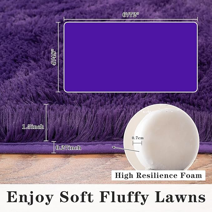 5'x7' Super Fluffy Rug for Bedroom, Modern Shag Purple Area Rugs, Soft and Cozy Plush Large Carpet for Kids, Girls Boys and Teens Decorations for Living Room Dorm Nursery Classroom, Purple