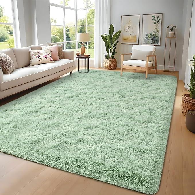 Nuttumico Fluffy Fuzzy Sage-Green Rugs for Bedroom, 5x8 Feet Soft Non Slip Plush Area Rug for Living Room, Kids Room, Indoor Modern Shaggy Rug for Nursery, Dorm, Home Decor