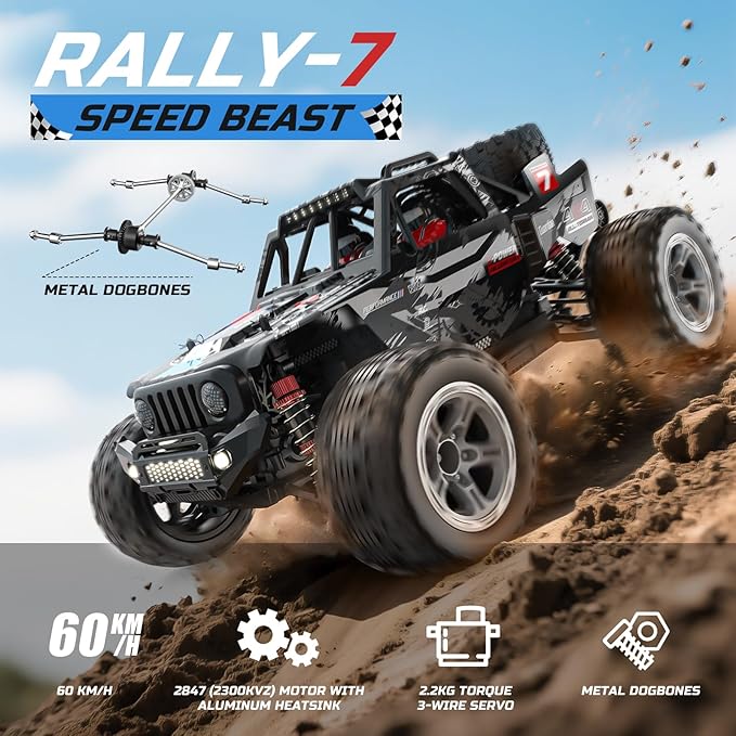 DEERC 1/10 Brushless RC Cars for Adults, 60 KMH 4x4 Off-Road RC Truck, Waterproof Remote Control Monster Truck, High Speed RC Car, All Terrain Remote Control Car for Boys, 2 * 3S Lipo Batteries