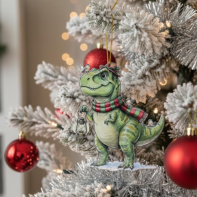 6Pcs Christmas Tyrannosaurus Rex Ornament for Christmas Decoration, Holiday Decor, Acrylic Dinosaur Ornament, Fun Unique Gifts for Family Friends