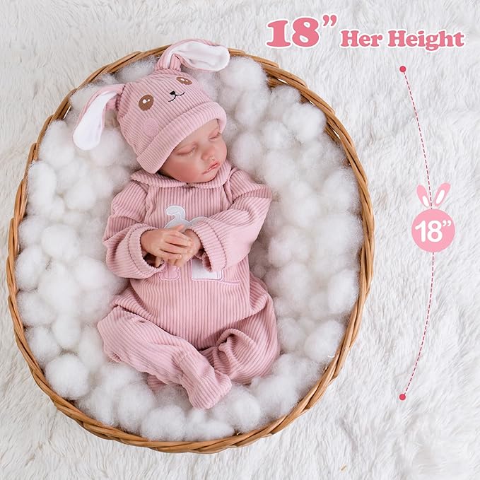 Aori Reborn Baby Dolls Girl - 18'' Realistic Sleeping Newborn - Lifelike Hand-Painted Vinyl Baby Doll with Doll Accessories Set - Weighted Body for Cuddling, for Collectors & Kids 3+