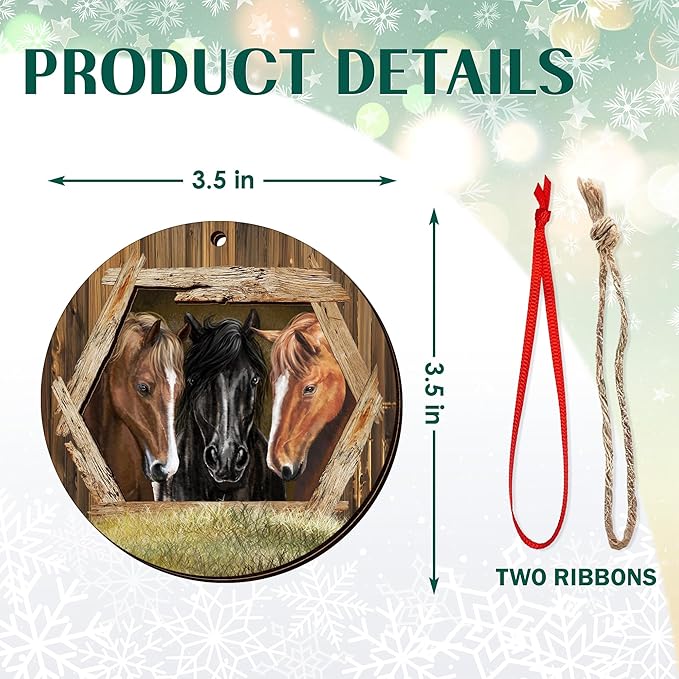 OASSIE Christmas Horse Gifts for Women Men - Ceramic Ornaments 2025 for Tree Decorations - Horse Ornament Gifts for Animal Lovers, Farm House Christmas Decorations, Farm Animal Decor