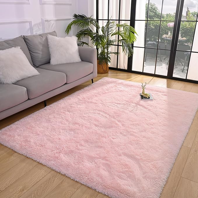 Pettop Fluffy Pink Area Rug for Bedroom Living Room, 3x5 Feet Soft Plush Fuzzy Rugs for Girls Kids Boys, Non-Slip and Washable Rug for Nursery Classroom, Carpet for Rooms Decor