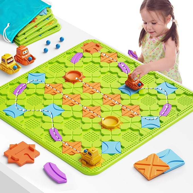 Logical Road Builder Puzzle Games, STEM Learning Toys for Kids Ages 3-8, Montessori Preschool Educational Toys for Fine Motor Skills, Creative Construction Gifts, 200+ Routes & Storage Bag Included