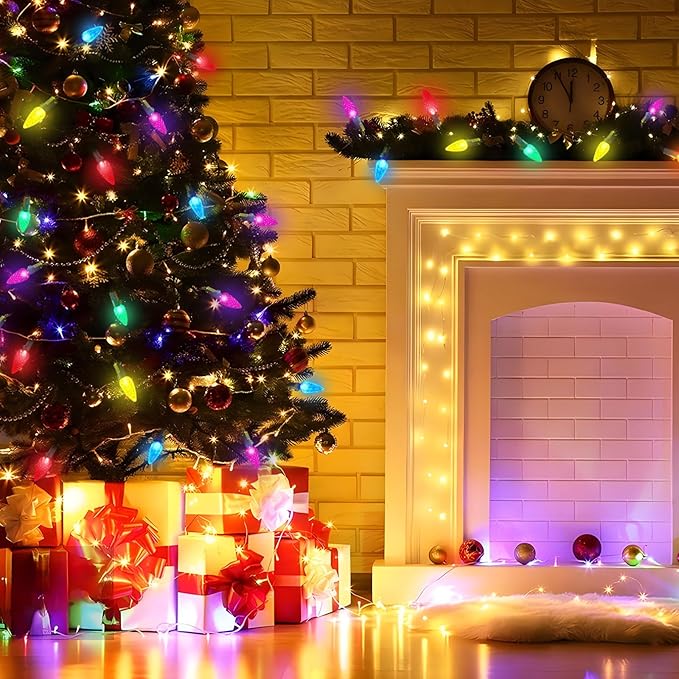 50LED C6 Christmas Lights 23FT Connectable Plug-in String Lights for Indoor Outdoor Xmas Tree Garden Patio Party Decor Multi-Color