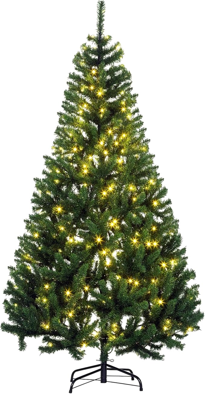 HOMCOM 6' Tall Prelit Christmas Tree Douglas Fir Artificial Christmas Tree with Realistic Branches, 250 Warm White LED Lights and 1000 Tips, Green