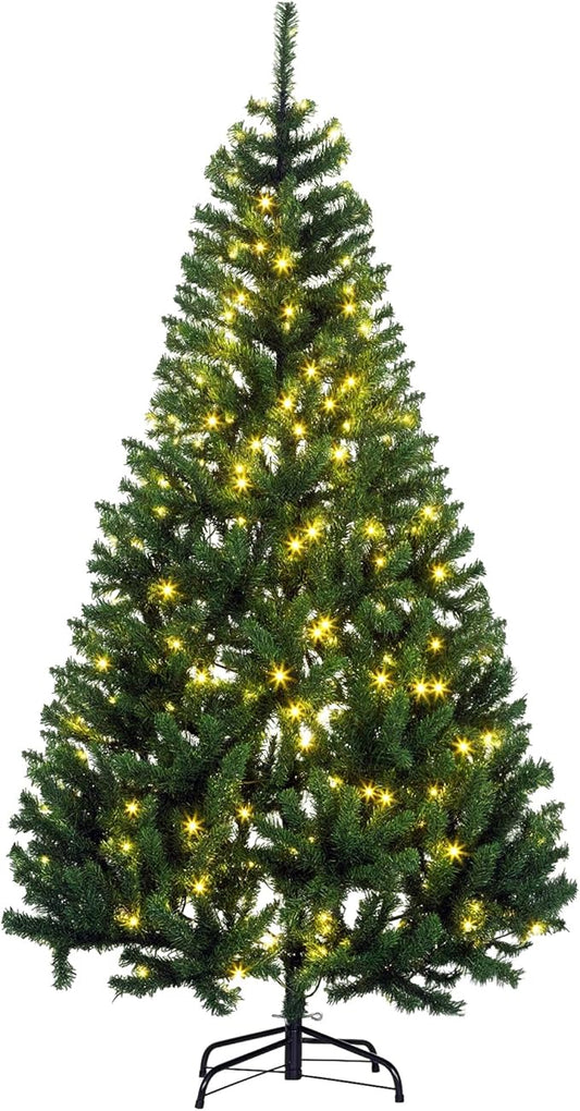 HOMCOM 6' Tall Prelit Christmas Tree Douglas Fir Artificial Christmas Tree with Realistic Branches, 250 Warm White LED Lights and 1000 Tips, Green