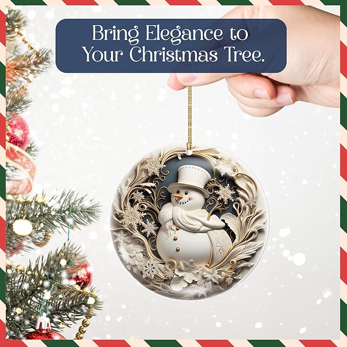 2025 Christmas Ornament – Elegant White & Gold Snowman Acrylic Ornament, Luxury Design for Tree & Holiday Décor, Dated Navidad 2025 Ornament, Classic Winter Decoration Gift Idea
