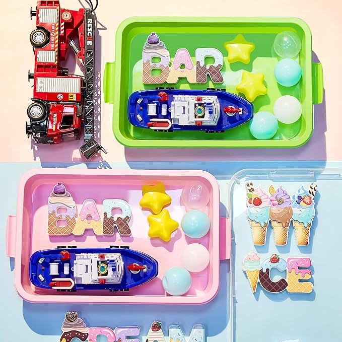 2 Pcs Sensory Bin Sand Tray with Lid for Plastic Sandbox Toy Fill with Water, Sand, Beads and More, for Indoor Outdoor Activities Play(Pink, Turquoise)