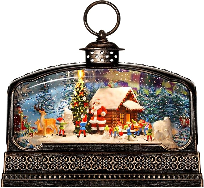 Christmas Snow Globe Christmas Decorations for Home Santa Claus Gnome Polar Bear Reindeer Christmas Tree Snowman House with Timer Music