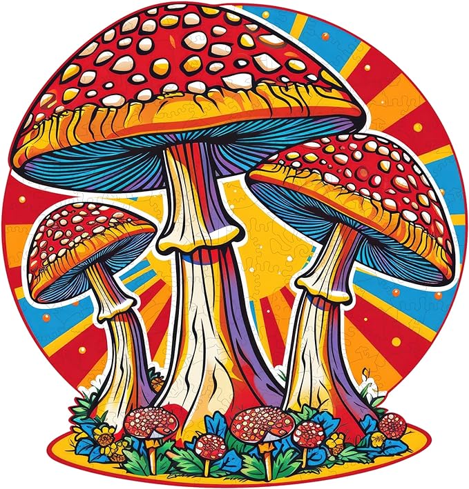 Mushroom Wooden Puzzles for Adults, 200 Piece Unique Shaped Wood Jigsaw Puzzles for Adults and Kids, Fun Challenging Puzzles Family Game Gift, Medium 11.2'' x 10.7'