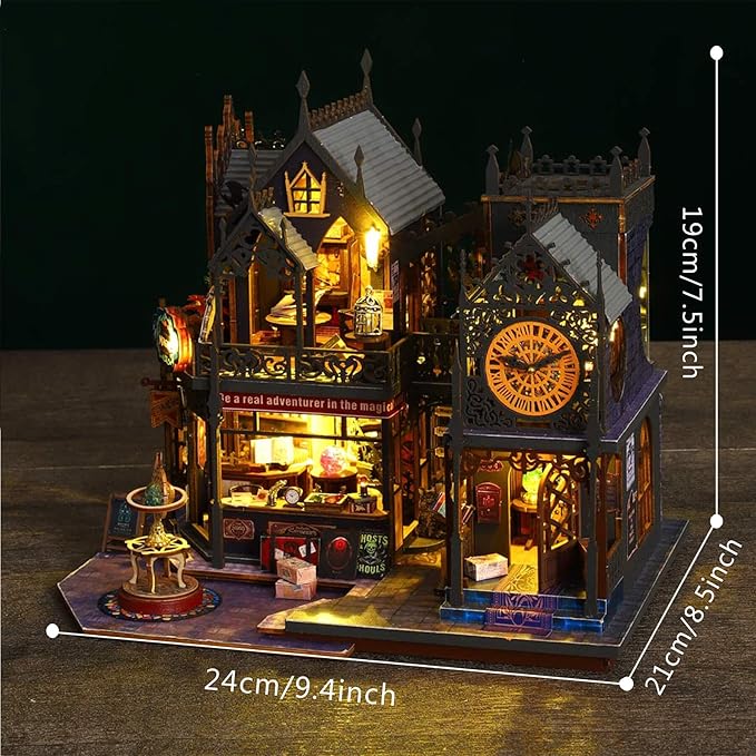 DIY Miniature Dollhouse Kit, Holo Magic City DIY Miniature House kit Wooden Dollhouse Kit, DIY Mini House kit for Adults to Build