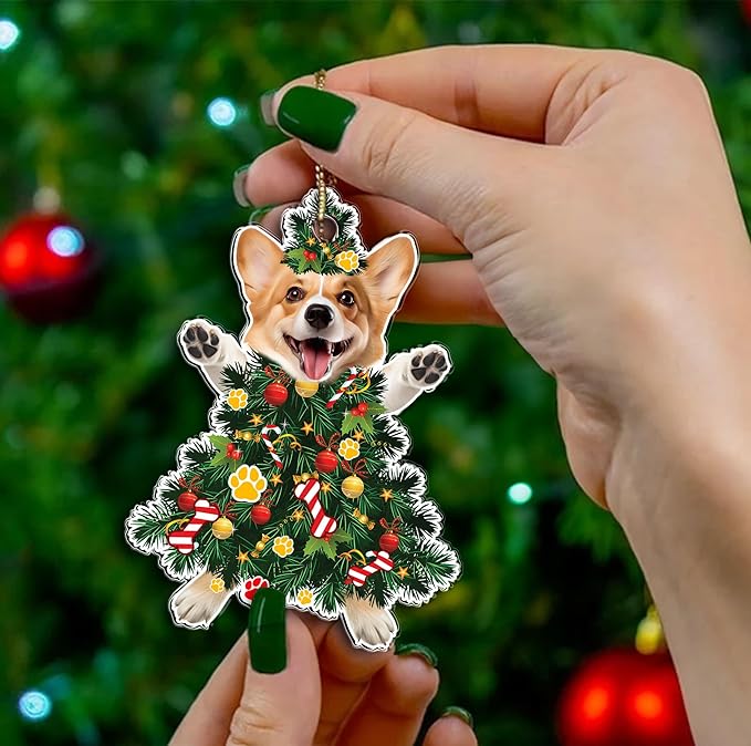 2025 Corgi Christmas Tree Ornament - Festive Holiday Acrylic Hanging Decoration with Adorable Corgi Dog - Corgi Dog Christmas Tree Topper Ornament