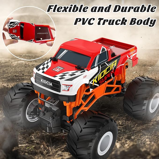 1:16 Scale RC Monster Truck - 2.4GHz All Terrain Car for Kids 4-12, 20 Km/h Off Road RC Truck, Christmas or Birthday Gift