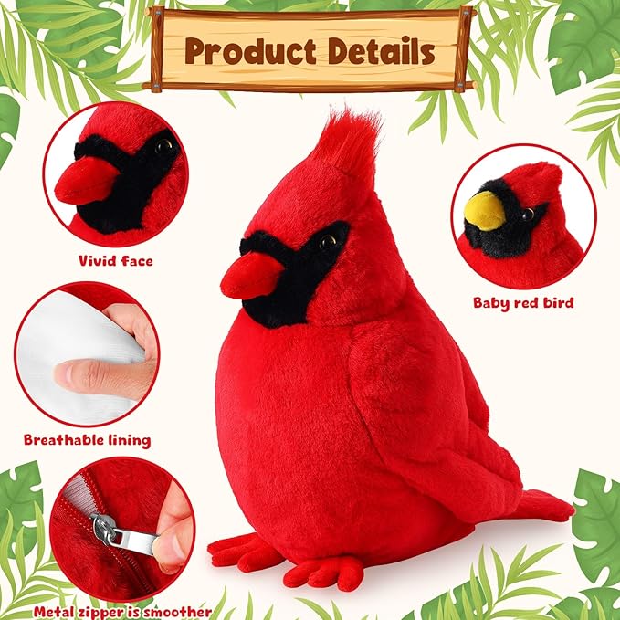 5 Pcs Northern Cardinal Plush Mommy Stuffed Animal with Baby Plush Red Bird Soft for Girls Birthday Xmas Bedtime Gift Bed Rest Chair Bolster Nursery Decoration(Cardinal)