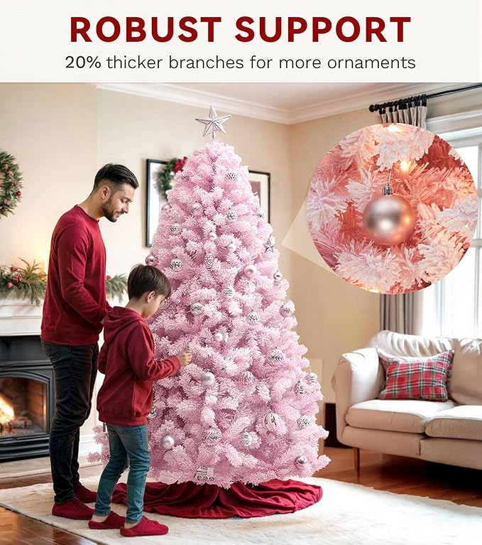 DWVO 4.5ft Pre-lit Pink Christmas Tree with Lights, Prelit Atificial Trees with 400 Tips & 200 UL Listed Lights, Automatic Branches & Easy Assembly for Home Party