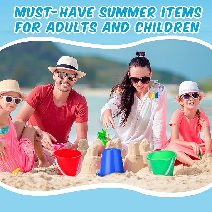 24 Pcs 5 Inch Beach Bucket Sand Buckets Colorful Fun Plastic Pails and Sandcastle Mold for Kids Toddler Tool Summer Beach Theme Birthday Party Favors Bulk Play Castle Water Pool, 4 Colors