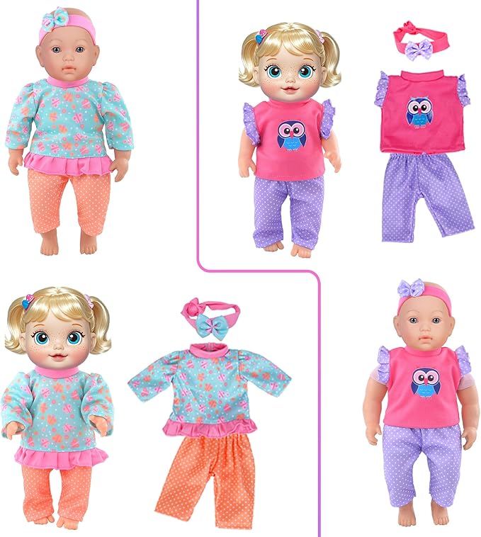 Doll Clothes 7 Sets Doll Playtime Outfits Clothes Hat Headband Fits for 10 Inch Baby Dolls 12 Inch New Born Baby/Alive Baby Dolls 14 inch Dolls (No Doll)