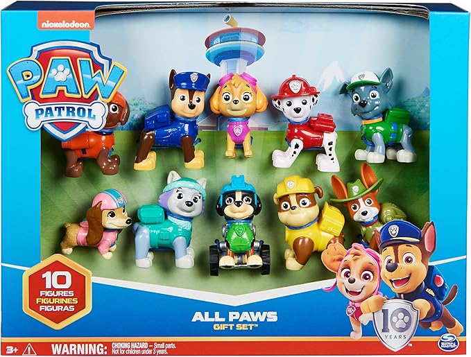 Paw Patrol, 10th Anniversary, All Paws On Deck Toy Figures Gift Pack with 10 Collectible Action Figures, Kids Toys for Ages 3 and up