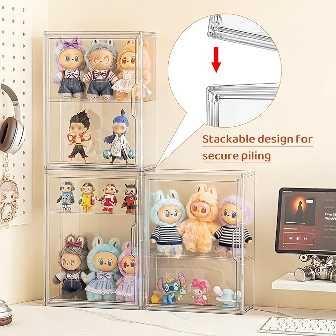 Acrylic Display Case Compatible with Labubu POP MART 2 Tier Figure Display Case for Collectibles Clear Acrylic Box with Removable Divider