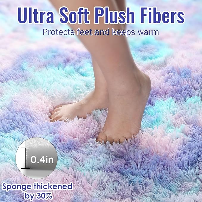 PAGISOFE Furry Rainbow Rugs for Bedroom Girls, 2x4 Soft Purple Shag Tent Rugs for Livingroom, Bedside, Kids Room, Nursery, Home Decor, Fluffy Fuzzy Carpet Plush Mermaid Kawaii Throw Rug Pink Rug