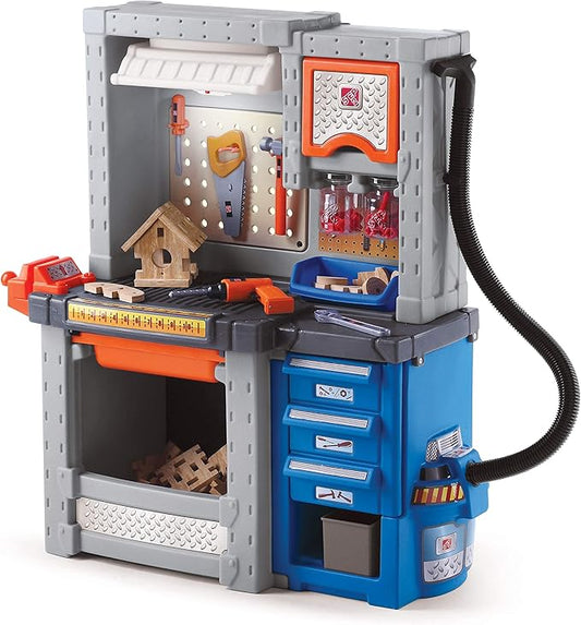 Step2 Deluxe Kids Workshop, Indoor/Outdoor Tool Bench for Children, Interactive Play with Sounds, Made of Durable Plastic, Includes 50 Piece Toy Accessories, For Toddlers 3+ Years Old