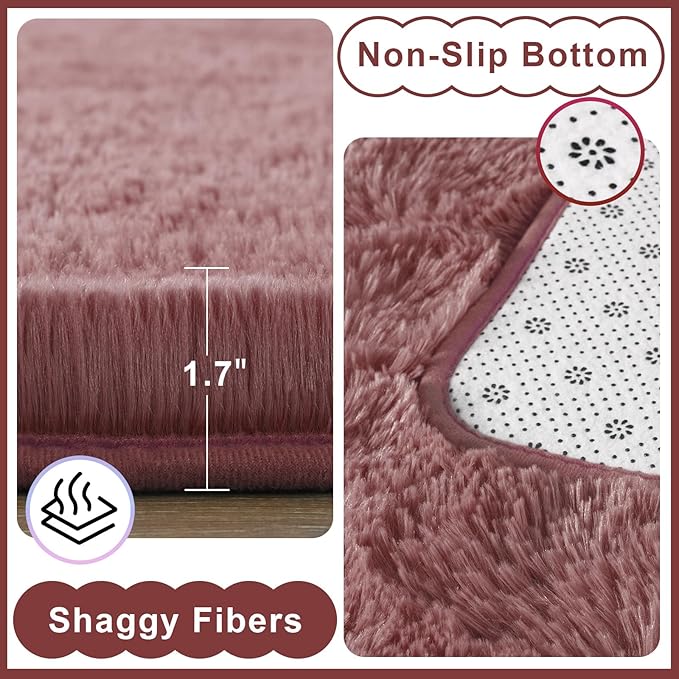 Ompaa Ultra Soft Fluffy Bedroom Rugs Memory Foam Carpet, Blush 8x10 Feet Large Area Rugs, Shaggy Living Room Rug Fuzzy Accent Carpets for Kids Girls Rooms, Modern Apartment Dorm Indoor Home Decor