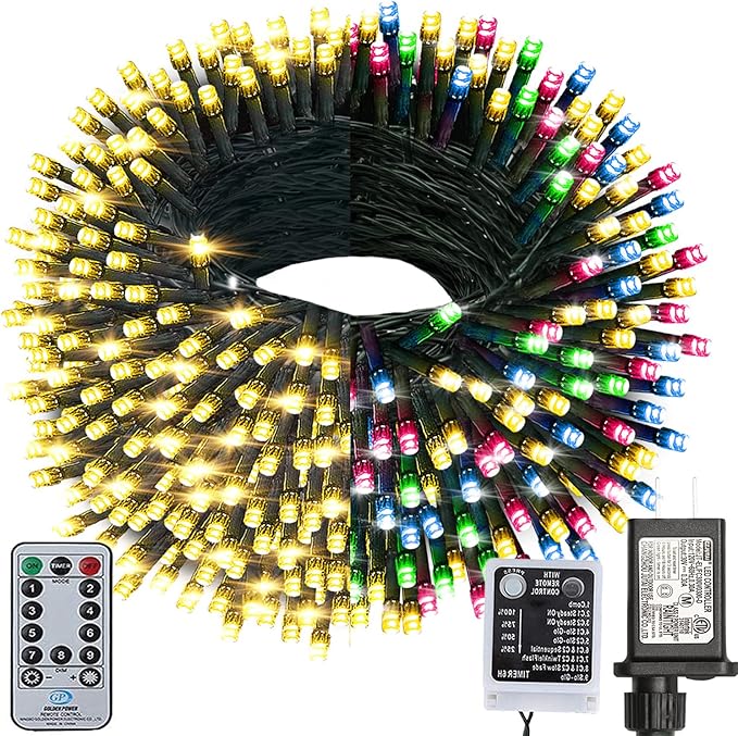Haili Christmas Lights Outdoor,105FT 300 LED Color Changing Lights with Timer Remote, UL Certified 9 Lighting Modes for House Christmas Tree Halloween, Garden, Party, Wedding Decoration