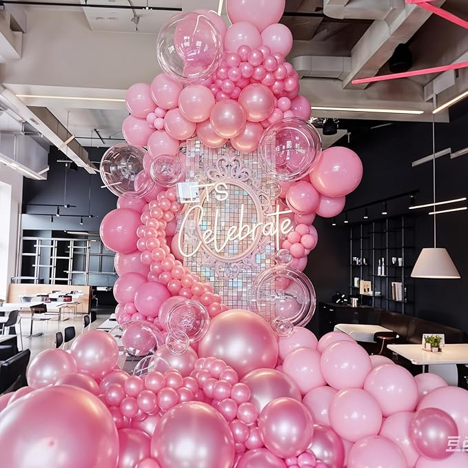 Pearl Pink Double-Stuffed Balloons Arch Garland Kit, 60 Pack 18/12/10/5 Inch Different Size Pearl Light Macarons Pink Balloons for Wedding Bridal Shower Anniversary Birthday Engagement Decor