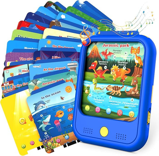 Kids Learning Tablet Educational Learning Pad for Toddlers 2-5 to Learn Alphabets, Numbers, Foods, Time, Music, Vehicles,Jurassic Park, Tablet Toy for Toddlers Ages 2 3 4 5 6 Years Old